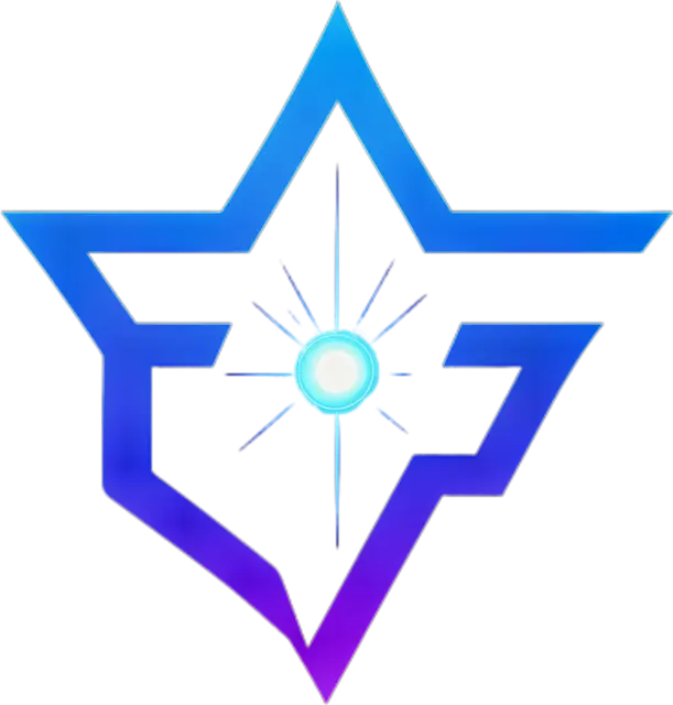 Earlier FGESTUDIO angular emblem in luminous cyan, blue and purple